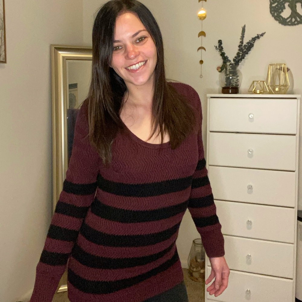 Guess Maroon and Black Striped Sweater